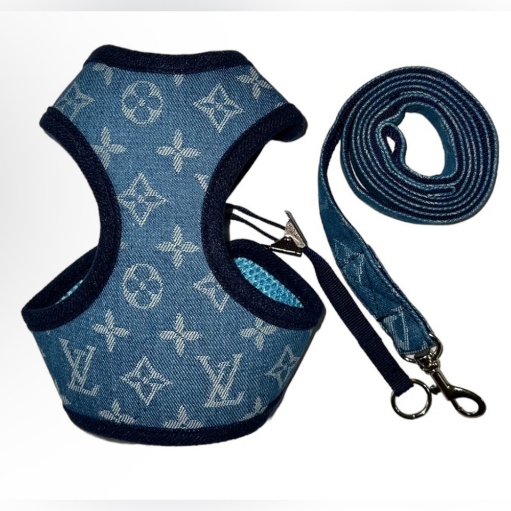 Inspired Denim Dog Harness and Leash Set
